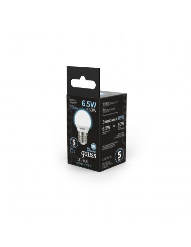Упаковка 10 штук Лампа Gauss Шар 6.5W 550lm...