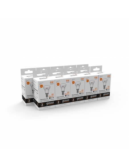 Упаковка 10 штук Лампа Gauss Elementary R50 6W 450lm 3000K Е14 LED 1/10/50