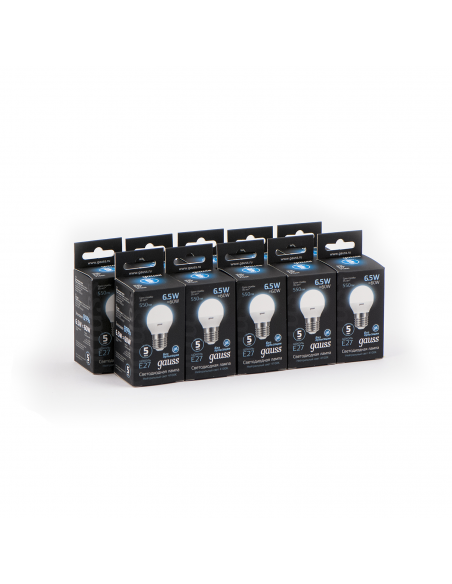 Упаковка 10 штук Лампа Gauss Шар 6.5W 550lm 4100K E27 LED 1/10/100