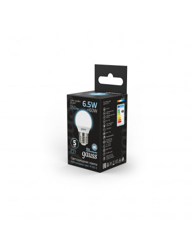Упаковка 10 штук Лампа Gauss Шар 6.5W 550lm...