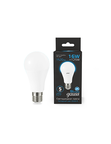 Лампа Gauss A60 16W 1520lm 6500K E27 LED 1/10/50