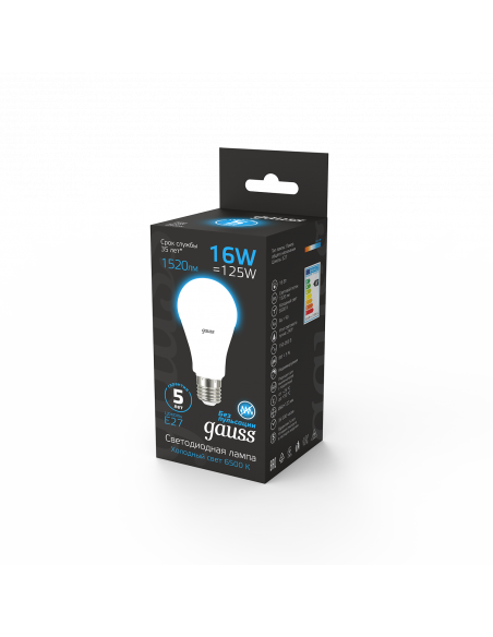 Лампа Gauss A60 16W 1520lm 6500K E27 LED 1/10/50
