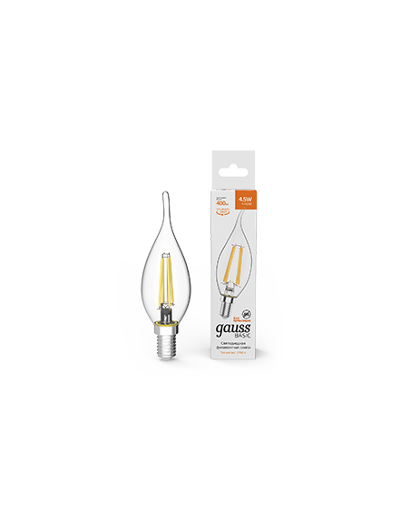 Лампа Gauss Basic Filament Свеча на ветру 4,5W 400lm 2700К Е14 LED 1/10/50