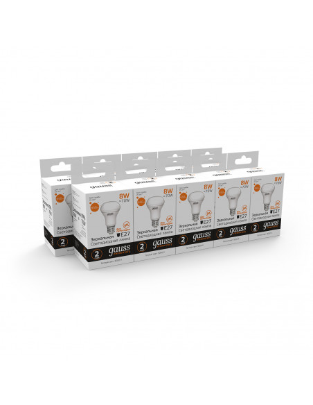 Упаковка 10 штук Лампа Gauss Elementary R63 8W 650lm 3000K Е27 LED 1/10/50
