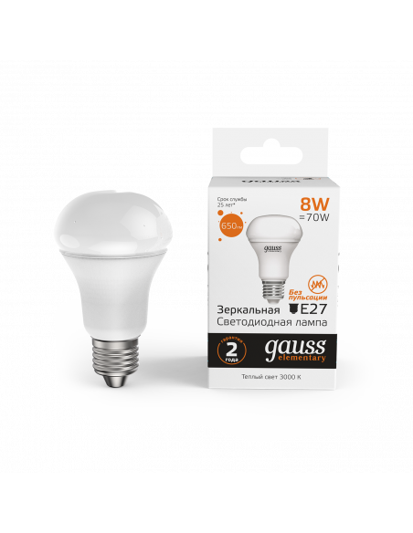 Упаковка 10 штук Лампа Gauss Elementary R63 8W 650lm 3000K Е27 LED 1/10/50