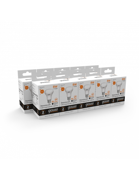 Упаковка 10 штук Лампа Gauss Elementary R63 8W 650lm 3000K Е27 LED 1/10/50
