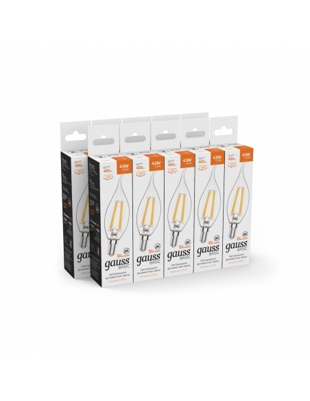 Лампа Gauss Basic Filament Свеча на ветру 4,5W 400lm 2700К Е14 LED 1/10/50