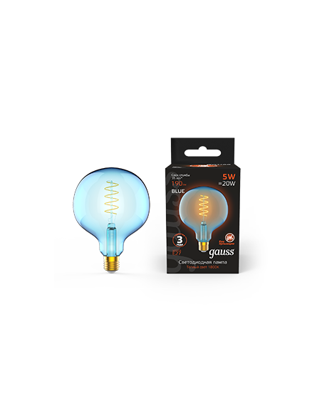 Лампа Gauss Filament G125 5W 190lm 1800К Е27 sky blue flexible LED 1/10