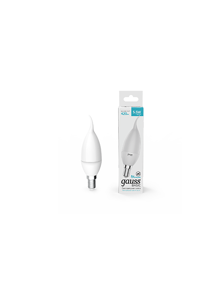 Лампа Gauss Basic Свеча на ветру 5,5W 420lm 4100K E14 LED 1/10/50