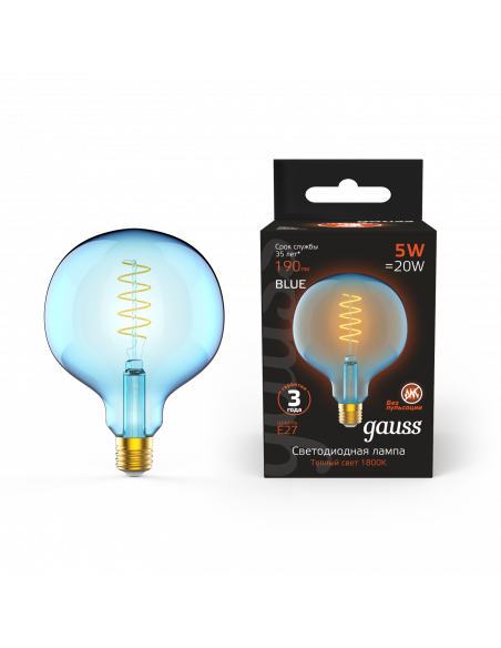 Лампа Gauss Filament G125 5W 190lm 1800К Е27 sky blue flexible LED 1/10