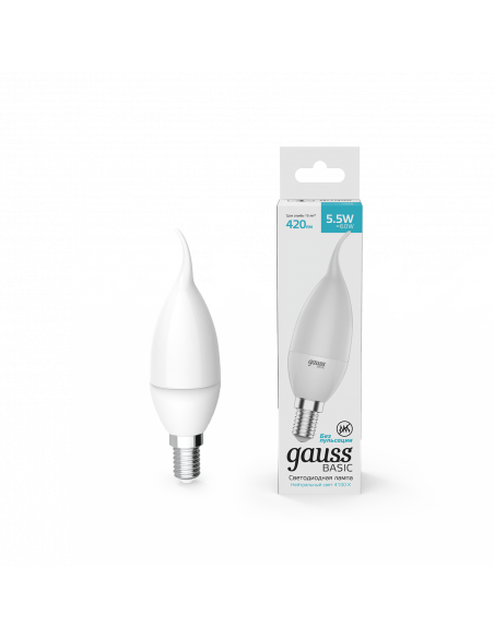 Лампа Gauss Basic Свеча на ветру 5,5W 420lm 4100K E14 LED 1/10/50