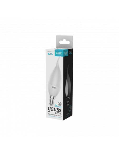 Лампа Gauss Basic Свеча на ветру 5,5W 420lm 4100K E14 LED 1/10/50