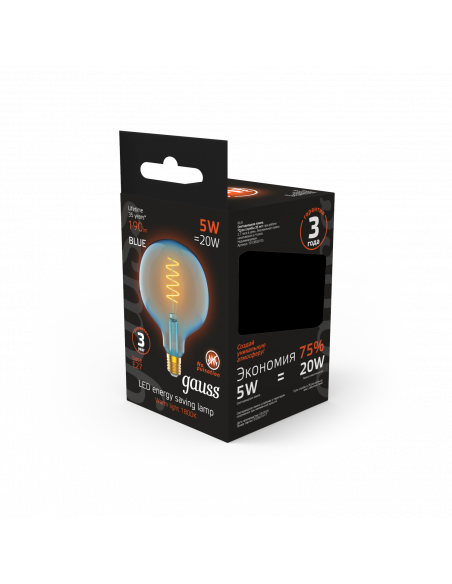 Лампа Gauss Filament G125 5W 190lm 1800К Е27 sky blue flexible LED 1/10