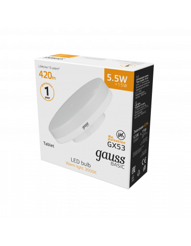 Лампа Gauss Basic GX53 5,5W 420lm 3000K LED...
