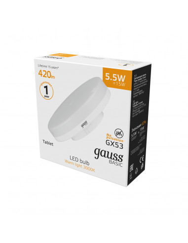 Лампа Gauss Basic GX53 5,5W 420lm 3000K LED...