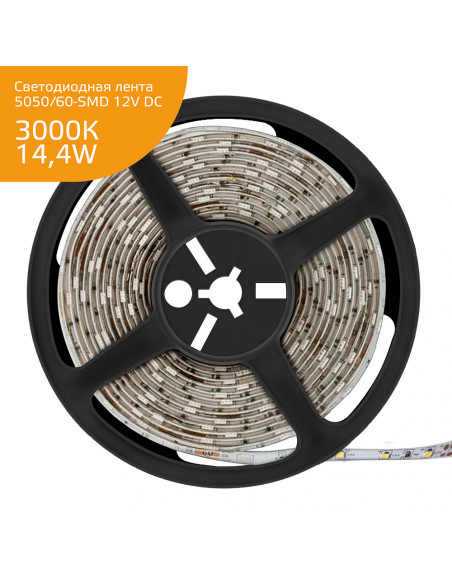 Лента Gauss LED Elementary 5050/60-SMD 14.4W 12V DC теплый белый IP20 (ZIP Bag 5м)