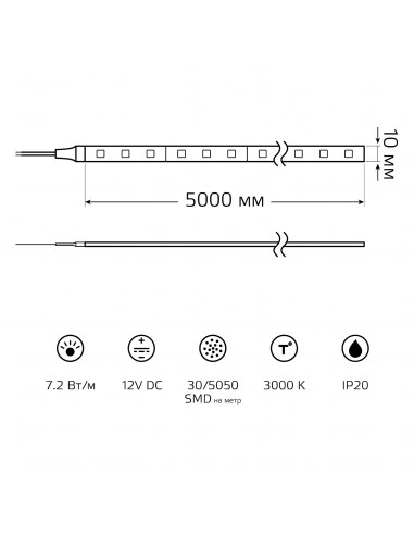 Лента Gauss LED Elementary 5050/30-SMD 7.2W 12V...