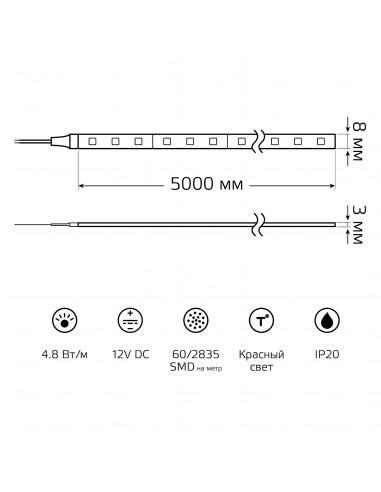 Лента Gauss LED Elementary 2835/60-SMD 4.8W 12V...