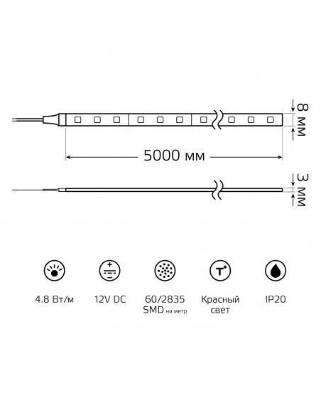 Лента Gauss LED Elementary 2835/60-SMD 4.8W 12V DC красный IP20 (ZIP Bag 5м)