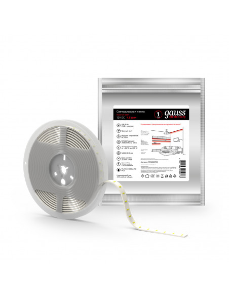 Лента Gauss LED Elementary 2835/60-SMD 4.8W 12V DC красный IP20 (ZIP Bag 5м)