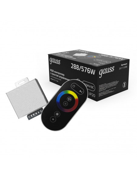 Контроллер RGB Gauss для лент 288W/576W 12V/24V 24А IP20 с сенсорным пультом (чёрный) 1/100