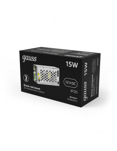 Блок питания Gauss 15W 12V IP20 1/200