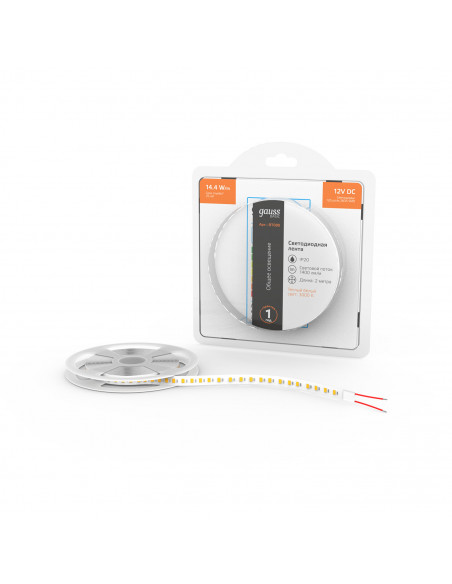 Лента Gauss Basic LED 2835/120 12V 14,4W/m 1400lm/m 3000K 8mm IP20 2m 1/100