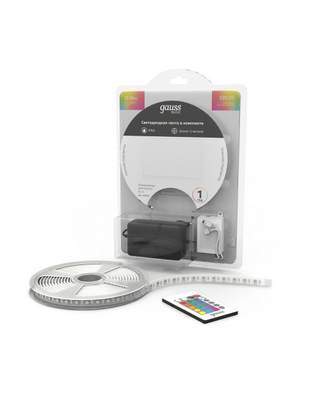 Лента Gauss Basic в комплекте LED 5050/60 12V 12W/m 780lm/m RGB 10mm IP65 5m 1/50