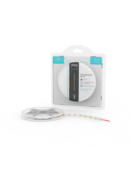 Лента Gauss Basic LED 2835/60 12V 4,8W/m 312lm/m 4000K 8mm IP20 3m 1/100