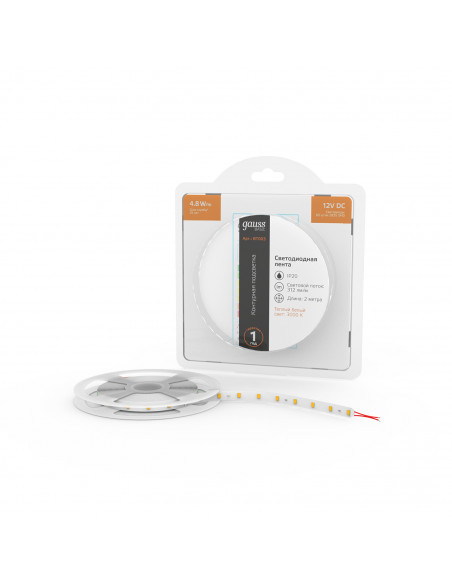 Лента Gauss Basic LED 2835/60 12V 4,8W/m 312lm/m 3000K 8mm IP20 2m 1/100