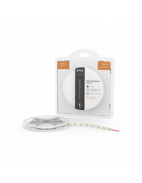 Лента Gauss Basic LED 2835/60 12V 4,8W/m 312lm/m 3000K 8mm IP20 2m 1/100