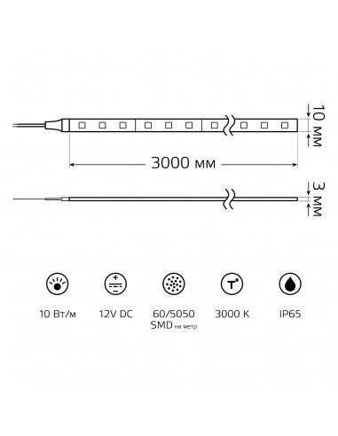 Лента Gauss Basic LED 5050/60 12V 10W/m 700lm/m...