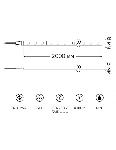 Лента Gauss Basic LED 2835/60 12V 4,8W/m...