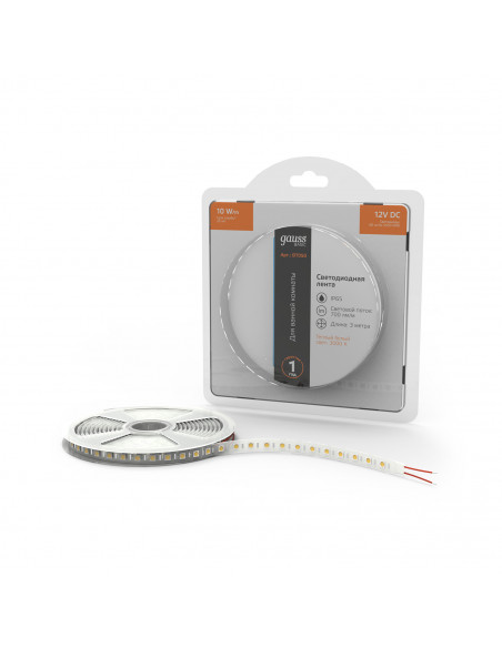 Лента Gauss Basic LED 5050/60 12V 10W/m 700lm/m 3000K 10mm IP65 3m 1/100