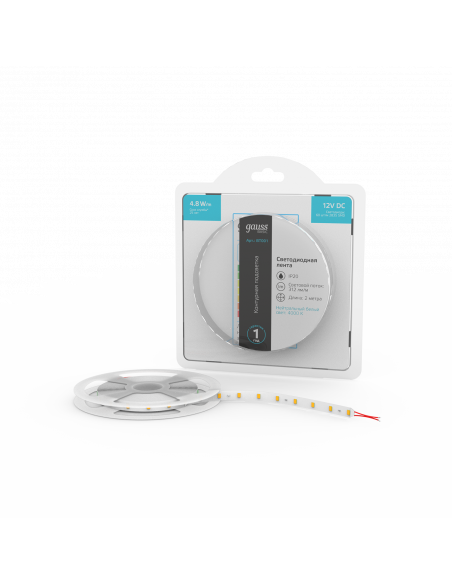Лента Gauss Basic LED 2835/60 12V 4,8W/m 312lm/m 4000K 8mm IP20 2m 1/100