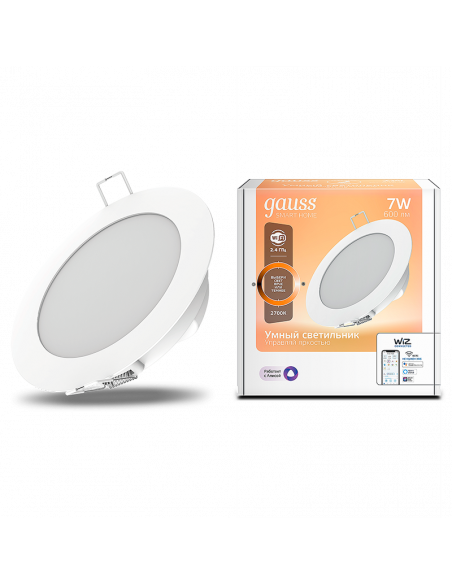 Светильник даунлайт Gauss Smart Home 7W 600lm 2700К 220-240V IP20 105*35мм диммируемый LED 1/30