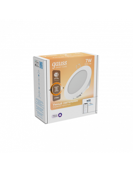 Светильник даунлайт Gauss Smart Home 7W 600lm 2700К 220-240V IP20 105*35мм диммируемый LED 1/30