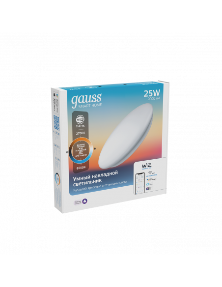 Cвет-ик GaussSmartHome наст-потол 25W2000lm2700-6500К198-264V IP20 400*70мм изм.цвет.тем.+дим LED1/5