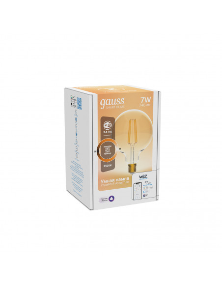 Лампа Gauss Smart Home Filament G95 7W 740lm 2500К E27 диммируемая LED 1/40