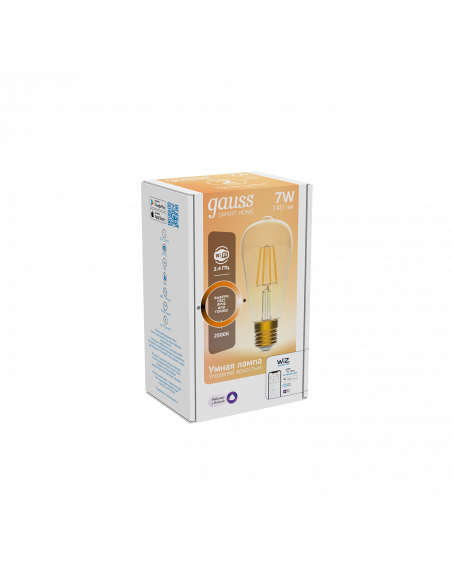 Лампа Gauss Smart Home Filament ST64 7W 740lm 2500К E27 диммируемая LED 1/10/40