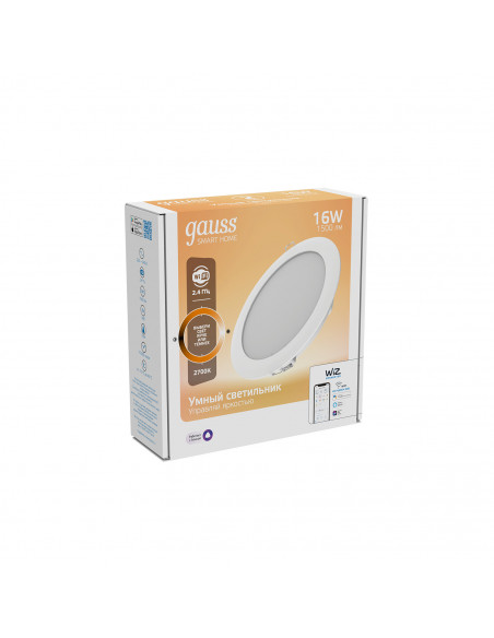 Светильник даунлайт Gauss Smart Home 16W 1500lm 2700К 220-240V IP20 165*38мм диммируемый LED 1/30