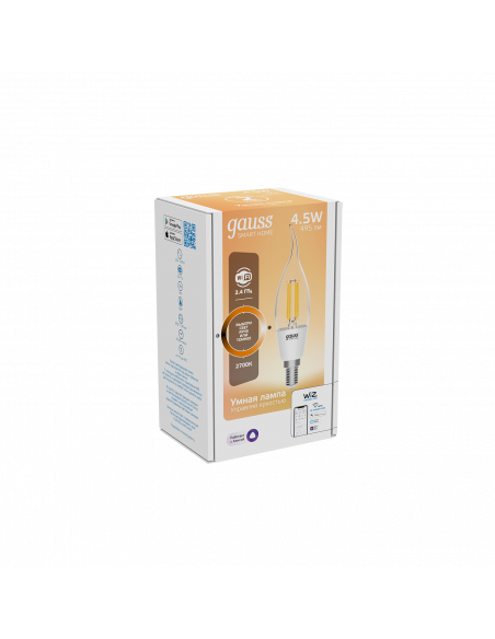 Лампа Gauss Smart Home Filament СF35 4,5W 495lm 2700К E14 диммируемая LED 1/10/40