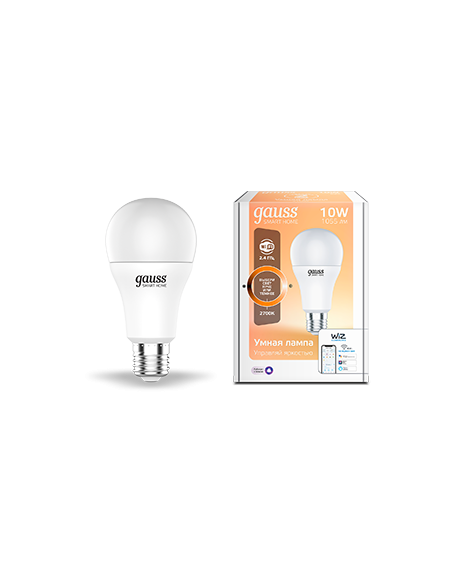 Лампа Gauss Smart Home A60 10W 1055lm 2700К E27 диммируемая LED 1/10/40