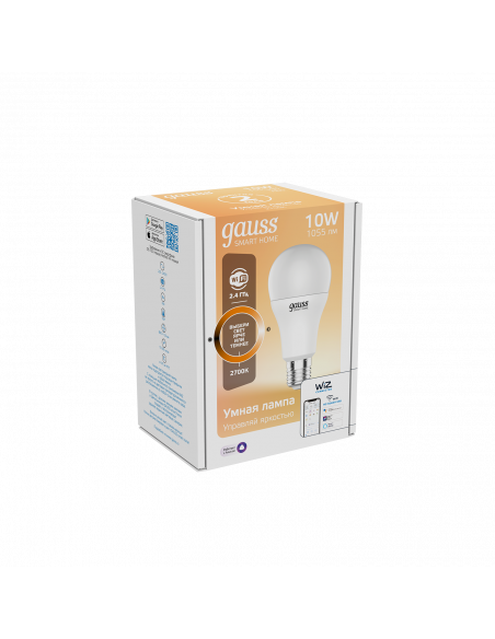 Лампа Gauss Smart Home A60 10W 1055lm 2700К E27 диммируемая LED 1/10/40