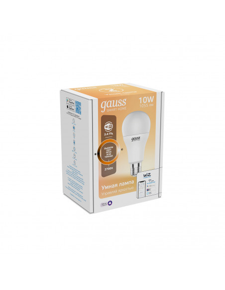 Лампа Gauss Smart Home A60 10W 1055lm 2700К E27 диммируемая LED 1/10/40