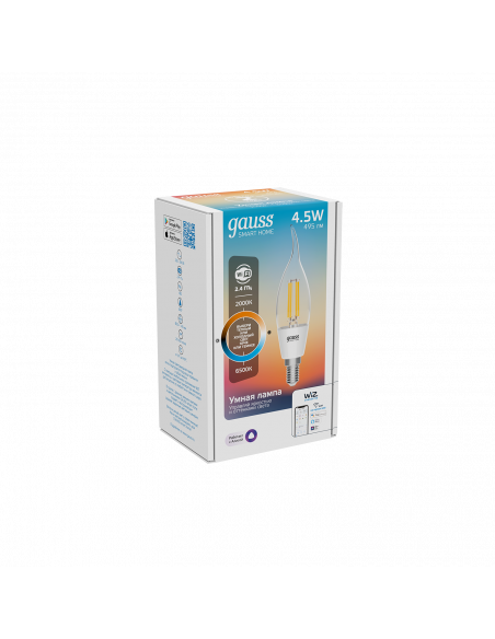 Лампа Gauss Smart Home Filament СF35 4,5W 495lm 2000-6500К E14 изм.цвет.темп.+дим. LED 1/10/40