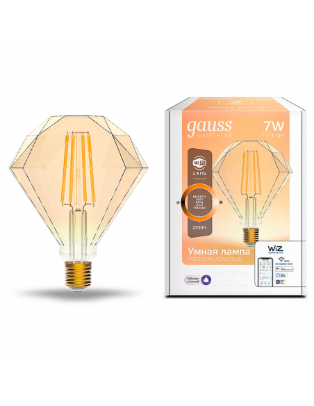 Лампа Gauss Smart Home Filament Diamond 7W 740lm 2500К E27 диммируемая LED 1/40