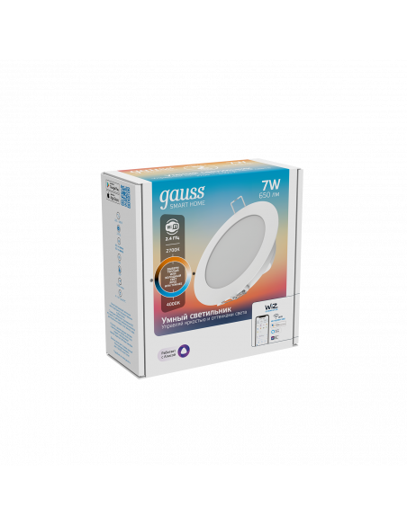 Свет-ик даунлайт Gauss Smart Home 7W 650lm 2700-4000К 220-240V IP20 105*35мм изм.цв.тем+дим LED 1/30