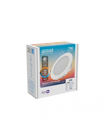 Свет-ик даунлайт Gauss Smart Home 7W 650lm 2700-4000К 220-240V IP20 105*35мм изм.цв.тем+дим LED 1/30