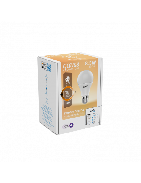 Лампа Gauss Smart Home A60 8,5W 806lm 2700К E27 диммируемая LED 1/10/40